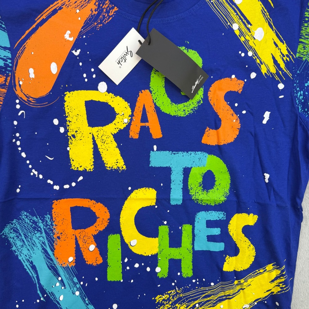 Switch Remarkable T Shirt Mens Large Blue Rags To Riches Paint Splatter - Picture 2 of 4